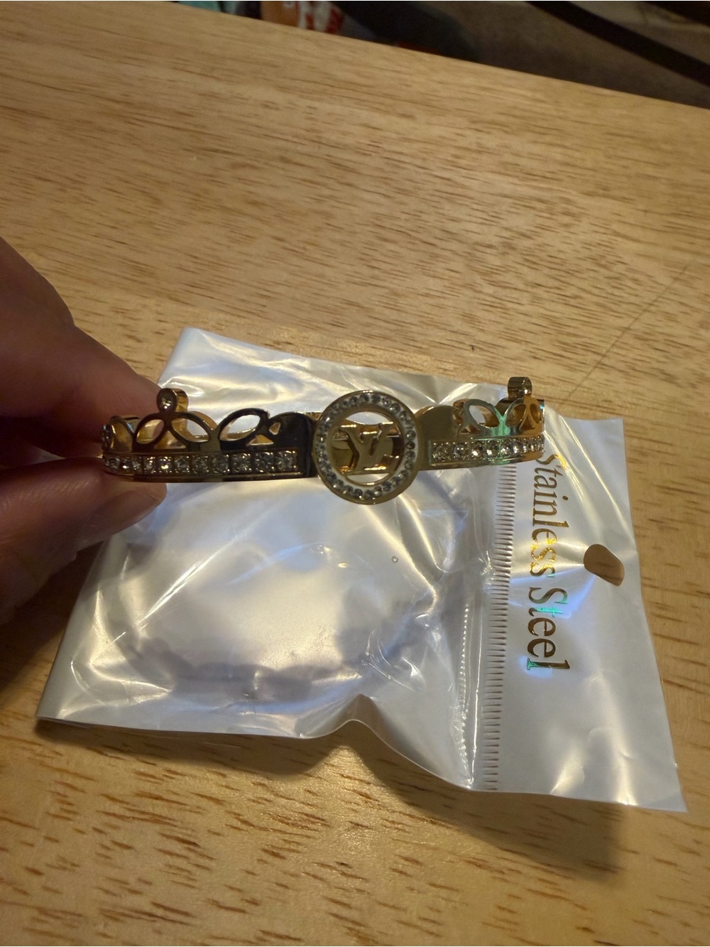Gold-Tone Crown Accent Bracelet with Clear Crystals